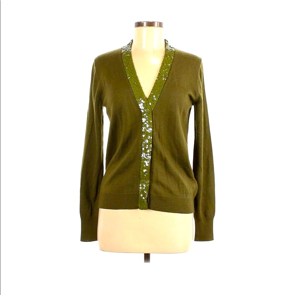 J. CREW I Sz 8 I Merino Wool Sequin Trim Cardigan
